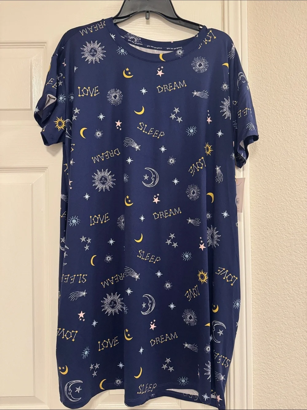 JoySpun Women’s Short Sleeve Moon & Stars Sleep Shirt L/XL Navy Blue NWT